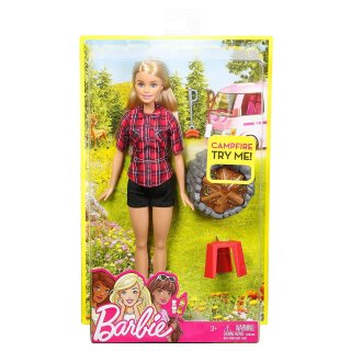 Barbie® Lalka blondynka na biwaku, Mattel FDB43 FDB44 