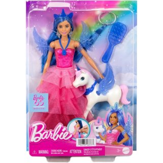 Barbie Lalka księżniczka Sapphire + skrzydlaty jednorożec Mattel HRR16