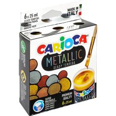Farby tempery metaliczne 6 kolorów CARIOCA (farby wodne, plakatówki)