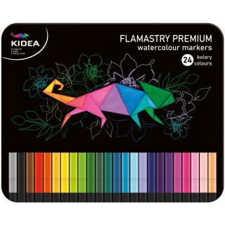 Flamastry Kidea kwadratowe w metalowym pudełku 24 kolory Derform 