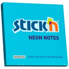 Karteczki samoprzylepne niebieskie neonowe 76x76 mm stick'n Hopax 21209