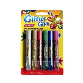 Klej ozdobny z brokatem Glitter Glue Classic 6 kolorów, Amos 31156