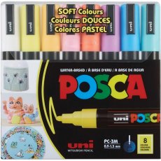 Markery z farbą plakatową pigmentowe POSCA Soft Colours 8 kolorów UNI PC-3M/8C 177313 pastelowe