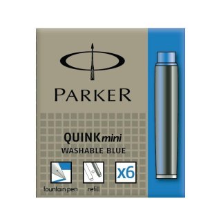 Naboje atramentowe Quink Mini niebieskie zmywalne 6 szt. Parker S0767240