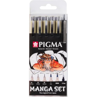 Zestaw Manga Set: cienkopisy, ołówek, marker pędzelkowy  Sakura Pigma MICRON pisaki precyzyjne Czarne 