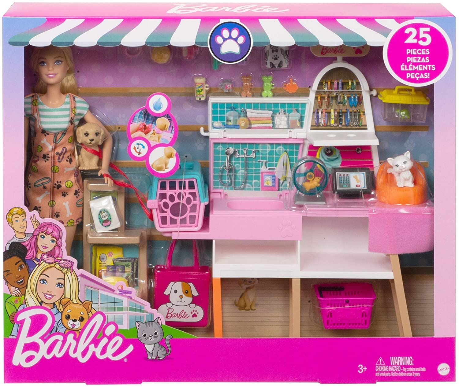Barbie Salon dla zwierzaków Lalka z akcesoriami Mattel GRG90