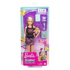 Barbie Skipper Lalka blondynka Opiekunka dziecięca z bobasem Mattel GRP10 GRP13