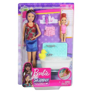 Barbie Skipper Lalka opiekunka z wanienką i dzieckiem FHY97 FXH05 Mattel
