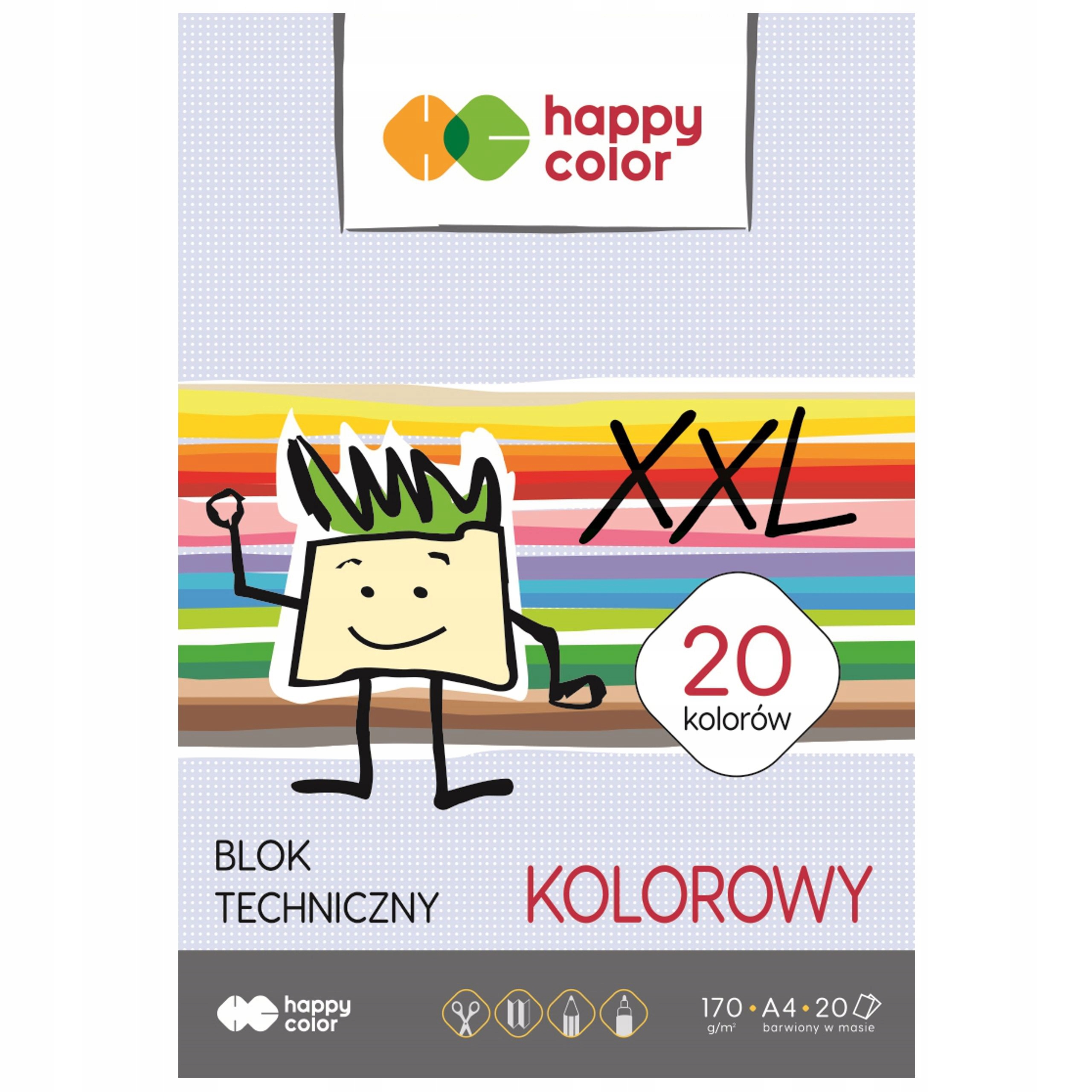 Blok techniczny A4 kolorowy 20 kartek 170 g Happy Color 07009