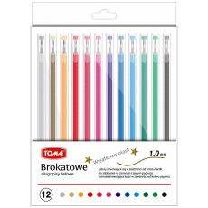 Długopisy żelowe brokatowe 12 kolorów TOMA TMA-73044