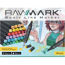 Dwustronne markery alkoholowe z interaktywną kolorowanką Basic Line 36 kolorów Rawmark
