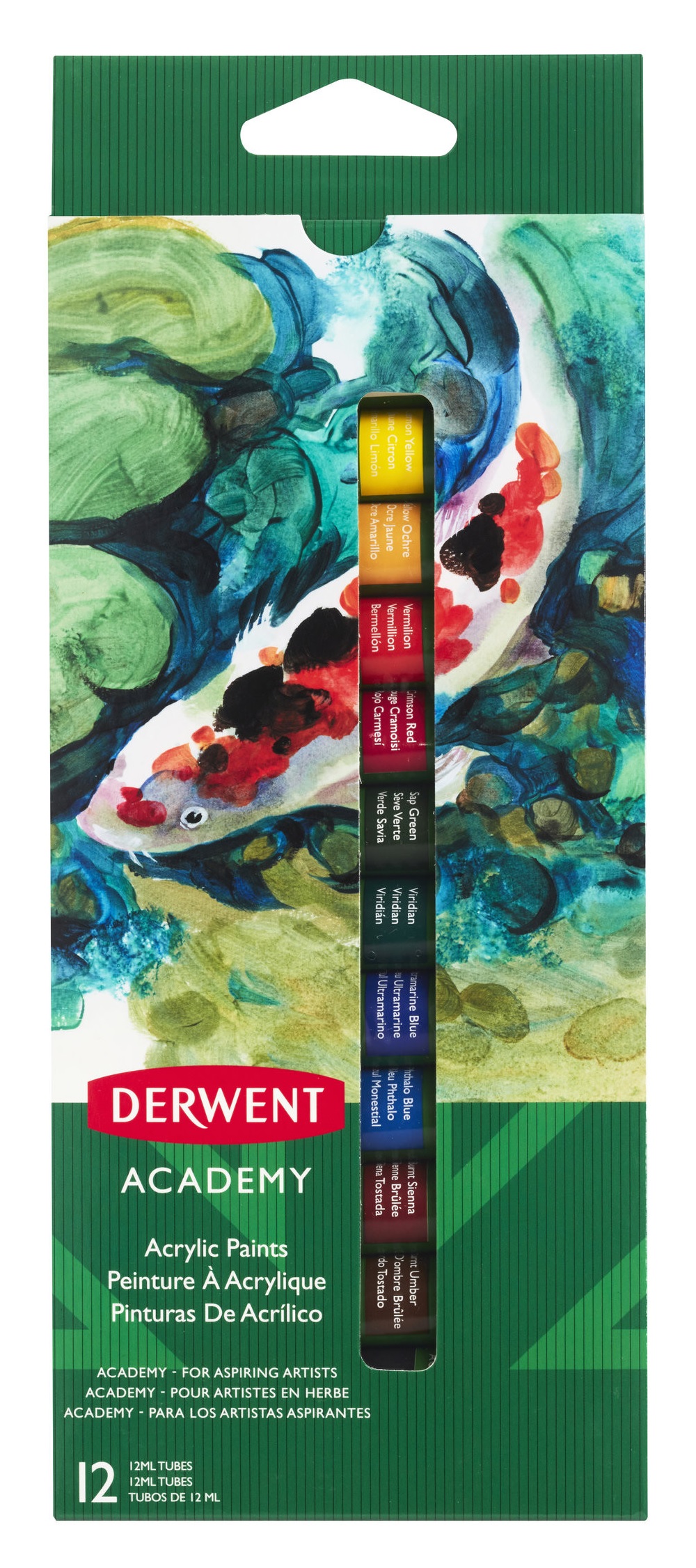 Farby akrylowe 12 kolorów 12 ml Derwent Academy 508353