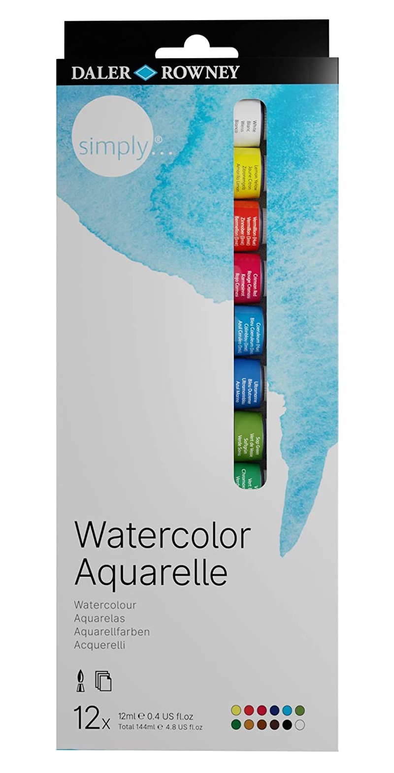 Farby akwarelowe w tubkach 12 kolorów Daler-Rowney Simply Watercolour Aquarelle 134500100