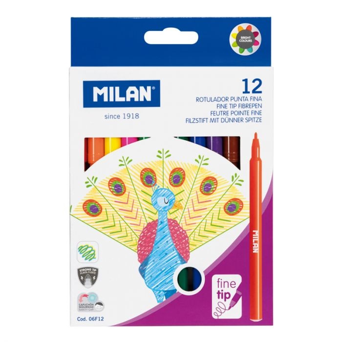 Flamastry okrągłe z cienką końcówką 12 kolorów Milan 06F12