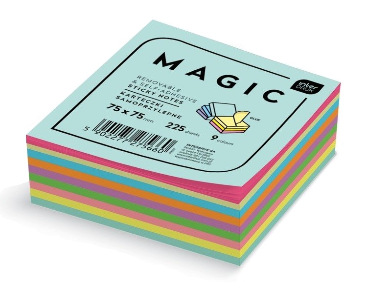 Karteczki samoprzylepne kolorowe 225 Sticky Notes Magic Cube 75x75 mm Interdruk 275660