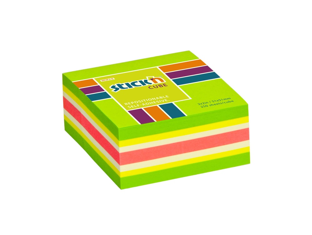 Karteczki samoprzylepne mix pastelowe i neonowe 51x51 mm 250 kartek Stick\'n Hopax 21534 Zieleń