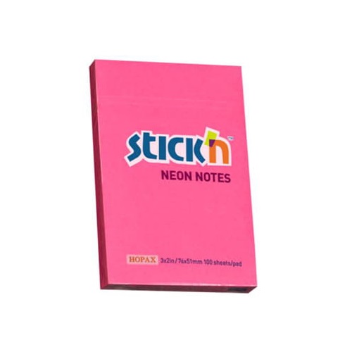 Karteczki samoprzylepne neonowe różowe 76x51 mm 100 kartek Stick\'n Hopax 21161