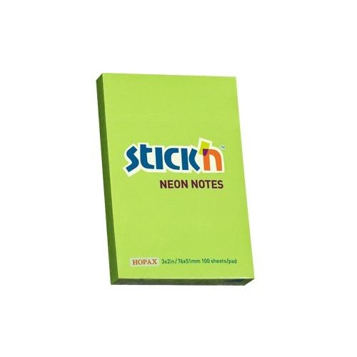 Karteczki samoprzylepne neonowe zielone 76x51 mm 100 kartek Stick\'n Hopax 21163