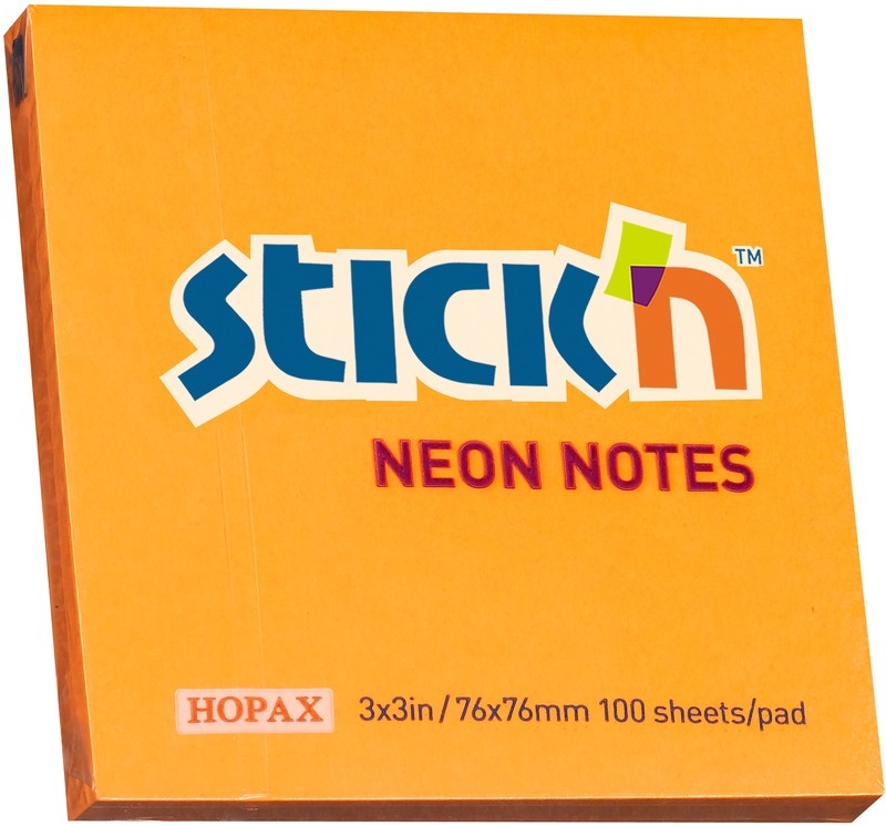 Karteczki samoprzylepne neonowe pomarańczowe 76x76 mm Stick\'n Hopax 21164