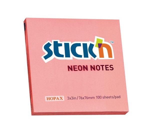 Karteczki samoprzylepne neonowe różowe 76x76 mm Stick\'n Hopax 21166