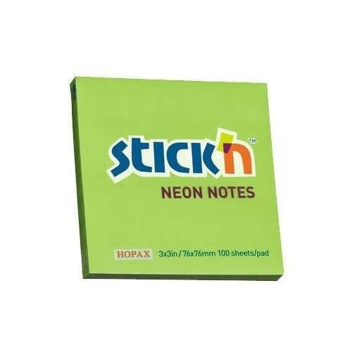 Karteczki samoprzylepne neonowe zielone 76x76 mm Stick\'n Hopax 21167