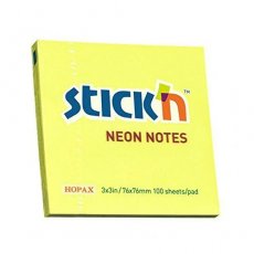 Karteczki samoprzylepne neonowe żółte 76x76 mm Stick'n Hopax 21133