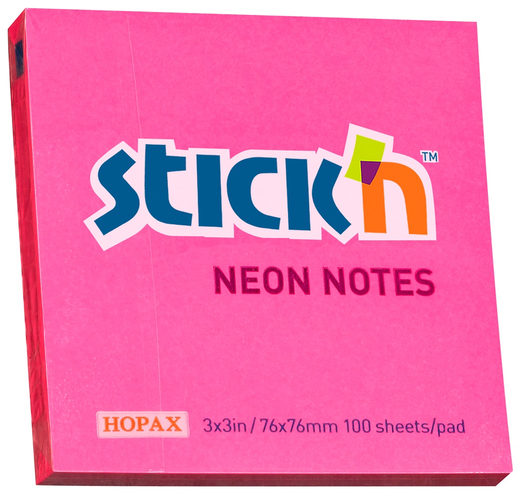 Karteczki samoprzylepne różowe neonowe 76x76 mm stick\'n Hopax 21165