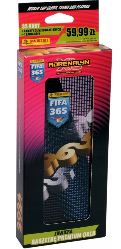 Karty piłkarskie FIFA 365 Adrenalyn XL™ 2024 Puszka kolekcjonera 2 (35 kart   + 4 karty limitowane   +karta Coin) Panini 005318