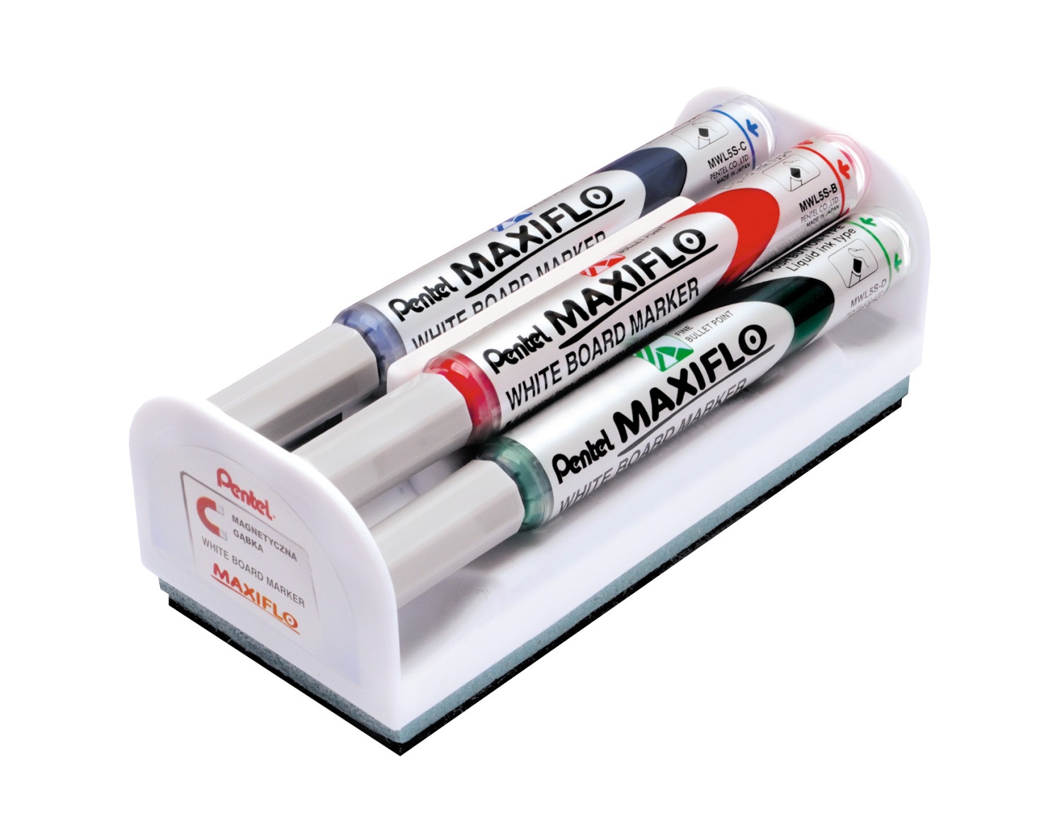 Markery do tablic suchościeralnych 4 kolory z gąbką Maxiflo Pentel MWL5S-4N