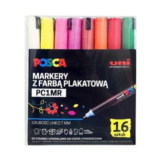 Markery z farbą plakatową pigmentowe POSCA 16 kolorów UNI PC1MR
