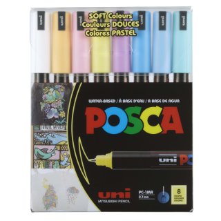Markery z farbą plakatową pigmentowe POSCA Soft Colours 8 kolorów pastelowych UNI PC - 1MR 177312