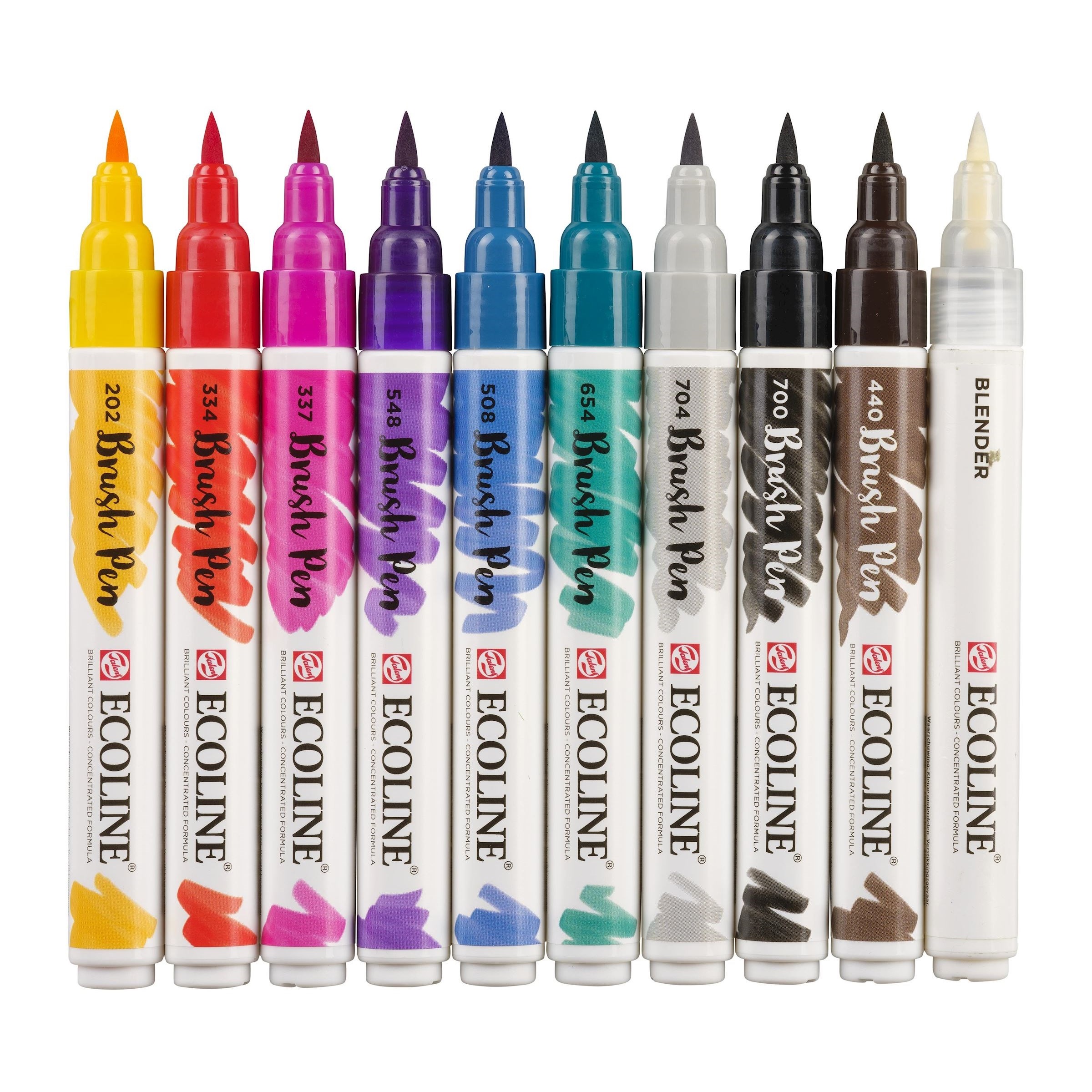 Pisaki pędzelkowe Ecoline Brush Pen Handletterin 9 kolorów + blender Royal Talens 11509800