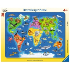 Puzzle 30 elementów Ravensburger 066414 Mapa świata zwierząt